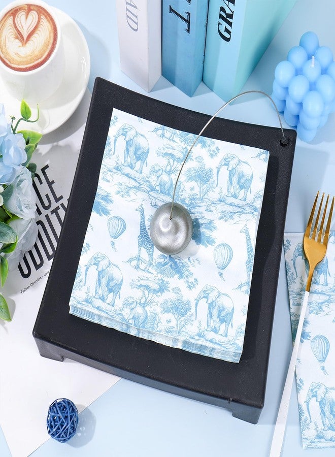 JarThenaAMCS مناديل ورقية من JarThenaAMCS، ٥٠ قطعة، بتصميم حيوانات سفاري، للاستخدام مرة واحدة، باللونين الأزرق والأبيض، مناسبة للغداء والعشاء، ولأعياد الميلاد وحفلات استقبال المولود الجديد، ولتزيين المائدة. - Image 4